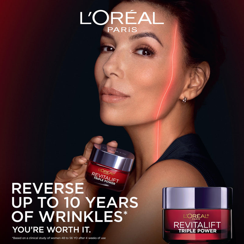 L'Oreal Paris Revitalift Triple Power Anti-Aging Face Moisturizer, Pro Retinol, Hyaluronic Acid & Vitamin C to Reduce Wrinkles, Firm & Brighten Skin, 1.7 Oz Scented 1.7 Ounce (Pack of 1)