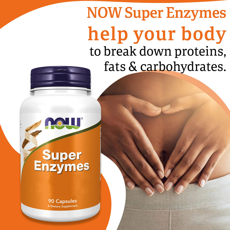 Now Foods, Super Enzyme, 90 Capsules, Lab-Tested, Highly Dosed, Gluten Free, SOYA Free, Non-GMO