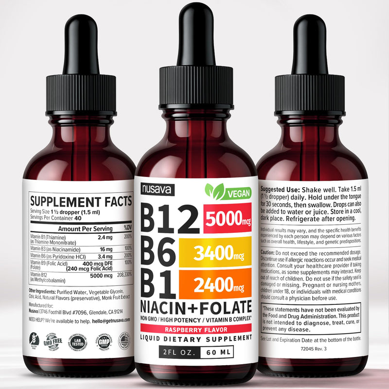 NUSAVA Vitamin B12 Liquid Drops and Unflavored D3 K2 Bundle — Daily Wellness Liquid Vitamins for Energy & Immune Support — Non-GMO, Gluten-Free, 2pk Each