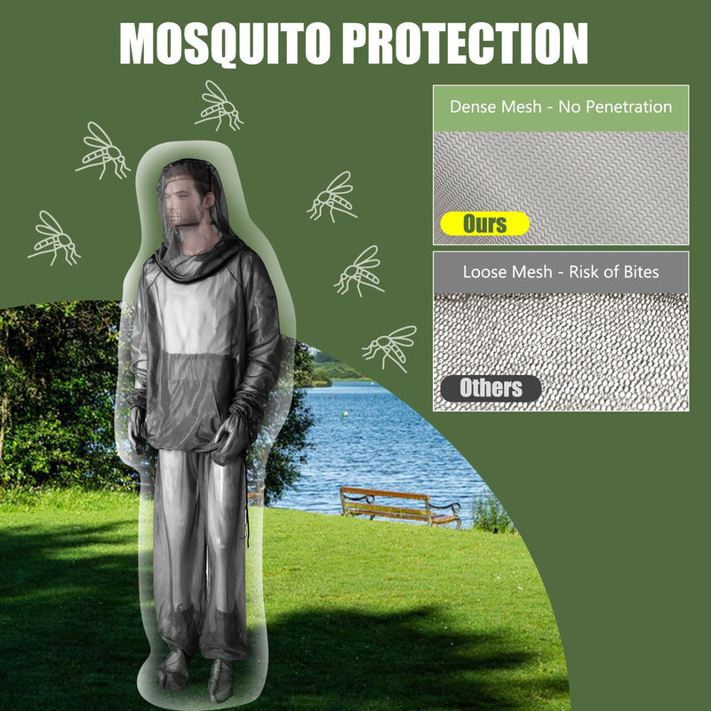 [Australia] - HOMEYA Bug Jacket S/M, Anti Mosquito Netting Suit with Zipper on Hood Ultra-fine Mesh Pants Mitt Socks with Free Carry Pouch for Protecting Hunting Fishing Men Women Black Small/Medium 