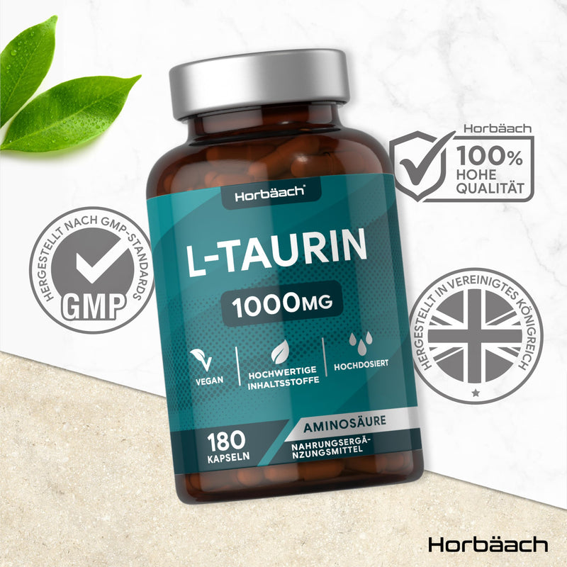 [Australia] - Taurine capsules 1000mg | 180 L Taurine Vegan Piece for Sports & Fitness | Amino acid Taurine | Pre Workout Booster without Caffeine | For 3 months | High dosage | from Horbaach 