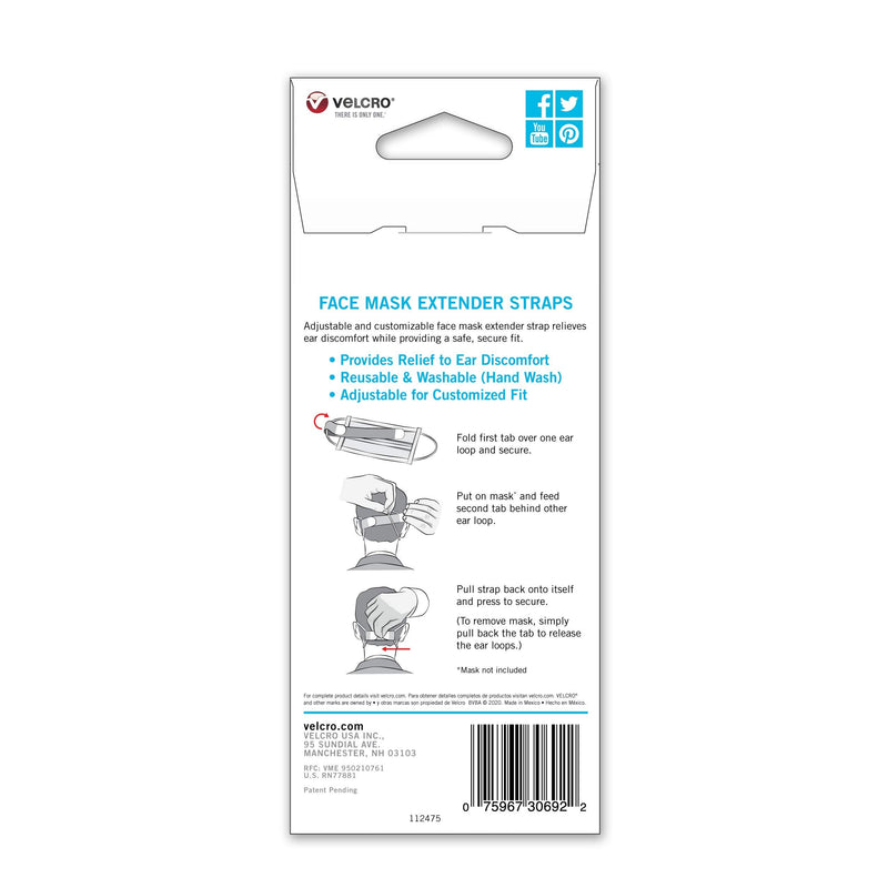 [Australia] - VELCRO Brand Face Mask Extender Straps 4pk Light Blue, 12” x 1” Comfortable and Adjustable Ear Savers, VEL-30692-USA 