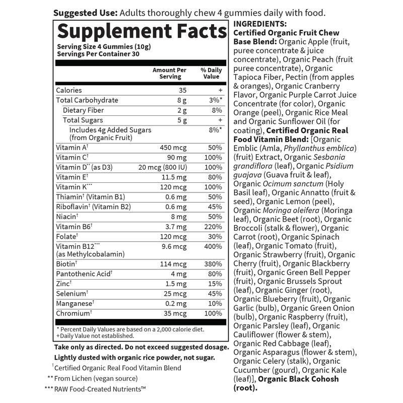 Garden of Life Organics Women 40+ Gummy Multivitamin, 120 Gummies | Certified Organic, Non-GMO, Vegan, Kosher Complete Multi- Methyl B12, C & D3, Gluten, Soy & Dairy Free, Real Fruit Berry 120 Count (Pack of 1)
