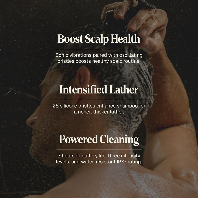 Black Wolf Sonic Scalp Scrubber - Rechargeable Hair & Scalp Scrub Brush | Hair & Scalp Massager Brush with 3-Speed Oscillation - Shower Cleaner Brush & Head Scrubber for Deep Clean & Exfoliation Black