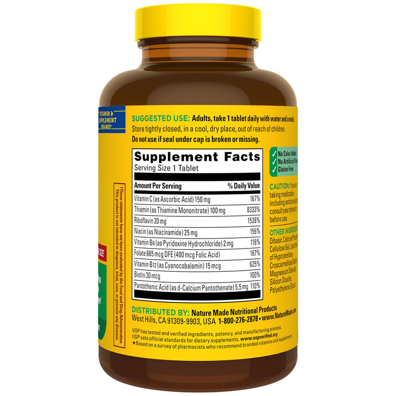 Nature Made Super B Complex with Vitamin C & Folic Acid, 360 Tablets | B Complex Vitamins for Women and Men, Dietary Supplement for Immune Support, Gluten Free, 360 Day Supply 360 Count (Pack of 1)