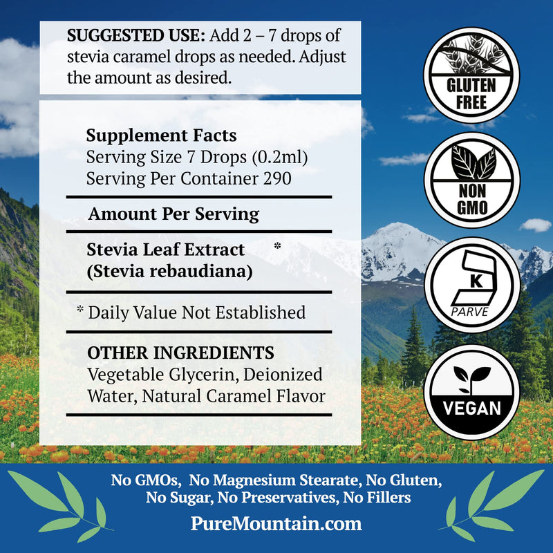 [Australia] - Caramel Stevia Liquid Drops Flavored with Natural Sweet Caramel | Alcohol Free & Kosher | 2oz Glass Bottle 