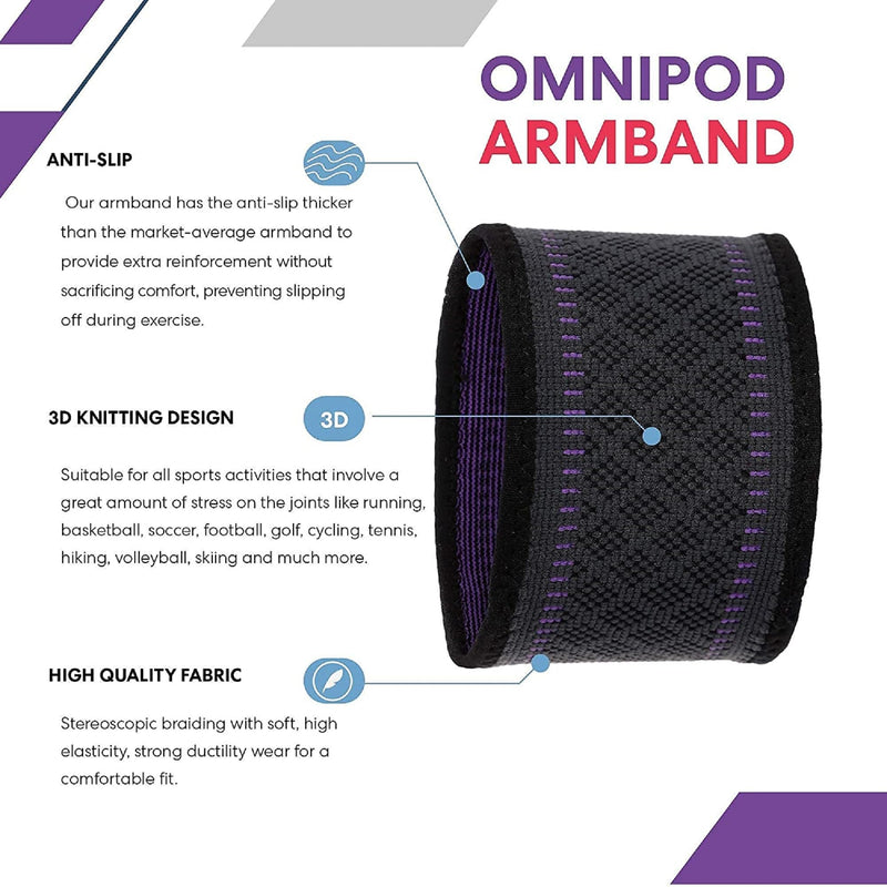 [Australia] - Diabetes Arm Band for Insulin Pod Monitoring Systems - Omnipod Dexcom Freestyle Libre - Protects Insulin Pod During Sports - Replace Adhesive Patches Tape (Purple, M) Purple Medium (Pack of 1) 