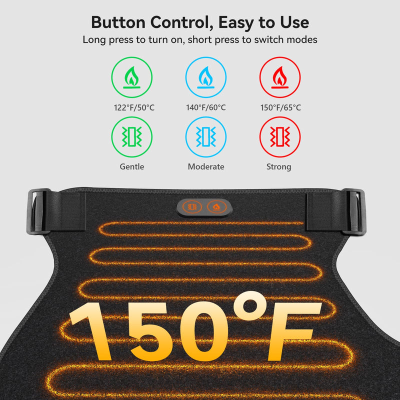 Cordless Heated Massage for Hip/Sciatica Pain Relief with 5000mAh Power Bank Hip Heating Pad Support Brace with Hot Physical Therapy Lower Back/Thigh/Buttock, Best Gift for Family Hip Heating Pad-Black
