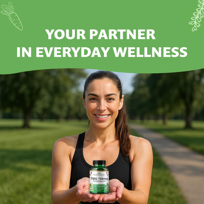 TMG 750mg Trimethylglycine (Betaine) | 180 Vegan Capsules | 99%+ Pure Methyl Donor for Normal Homocysteine Metabolism | High Strength | Lab Tested Supplement | Made in Denmark | Source of Nature