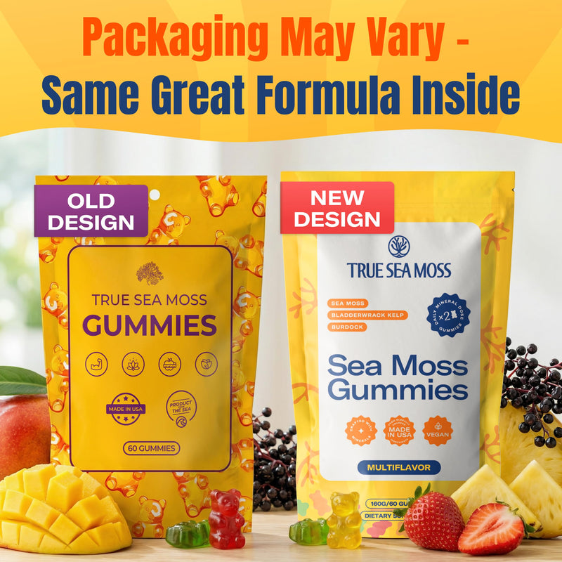 TrueSeaMoss Sea Moss Gummies with Bladderwrack & Burdock Root – Vegan Formula for Adults & Kids – Fruity Flavor – 60 Gummies (Pouch May Vary) 60 Count (Pack of 1)