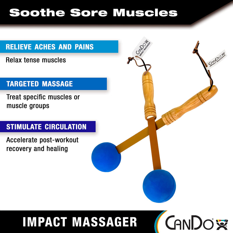 [Australia] - CanDo Percussion Massagers 2 Pack Manual Ball Massage, Flexible Stick Massage Tools for Sore Muscles, Back, Shoulders, Neck, Legs, and Total Body with Comfort Grip Wood Handles, Blue 