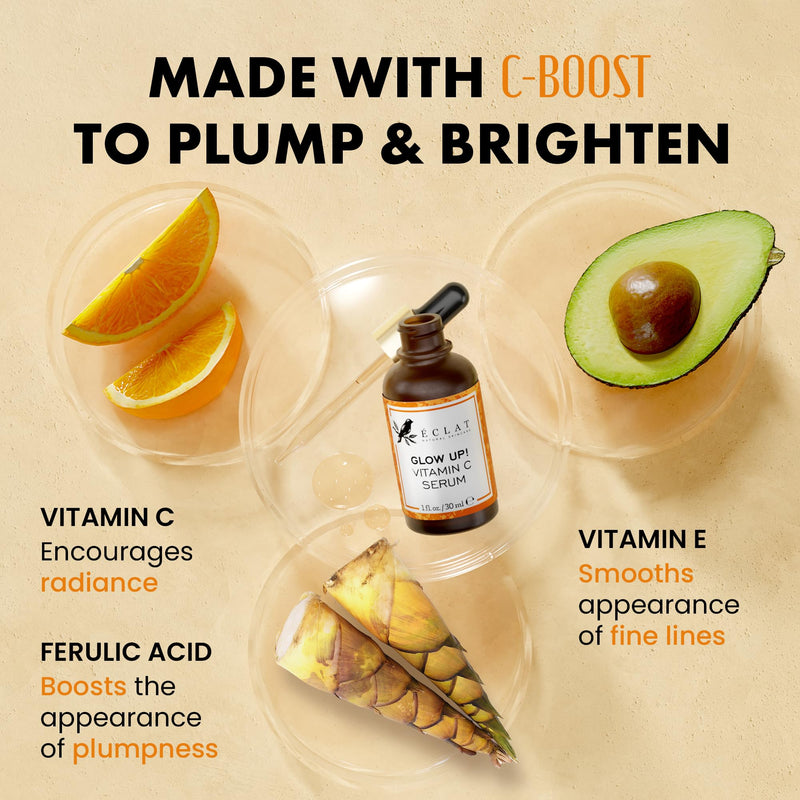 Eclat Skincare Vitamin C Serum + Under Eye Cream Set – Brightening Vit C Serum with Hyaluronic Acid & Vit E + Cream for Dark Circles, Puffiness, Eye Bags & Crow's Feet – Anti Aging Skin Care Duo