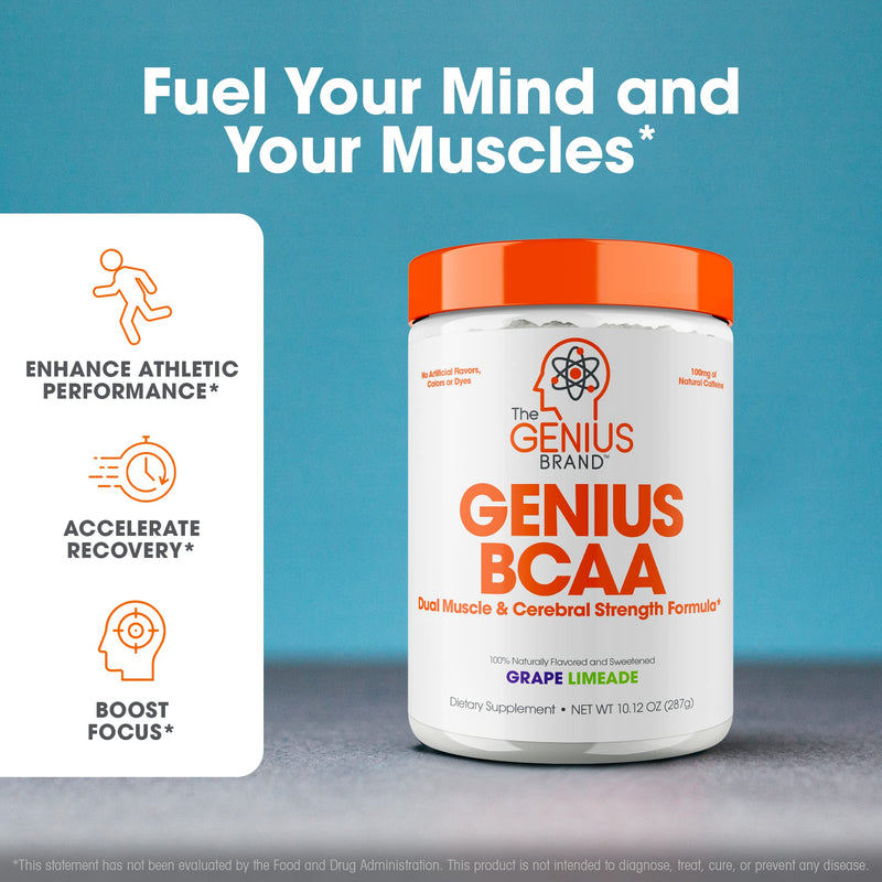 [Australia] - Genius BCAA Energy Powder, Grape Limeade - Nootropic Amino Acids & Muscle Recovery - Natural Vegan BCAAs Workout Supplement for Women & Men (Pre, Intra & Post Workout) - No Artificial Sweeteners 21 Servings (Pack of 1) 