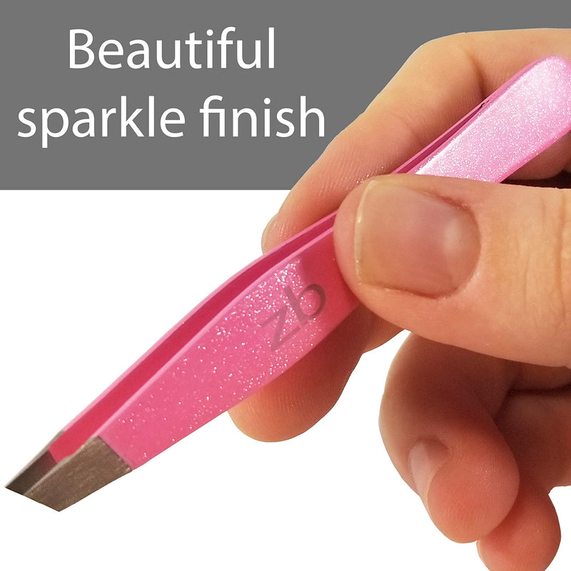 Tweezers – Surgical Grade Stainless Steel - Slant Tip for Expert Eyebrow Shaping and Facial Hair Removal – with Protective Pouch (Bubblegum Pink) Bubblegum Pink