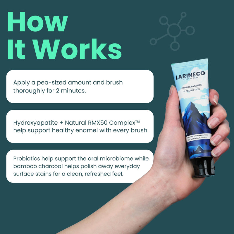 Larineco Nano Hydroxyapatite Toothpaste - Hydroxyapatite Remineralizing Toothpaste, Sulfate Free, Fluoride Enamel Support, Chamomile Myrrh Gum Care, Gentle Whitening, Sensitive Teeth, Mint, 4 fl oz