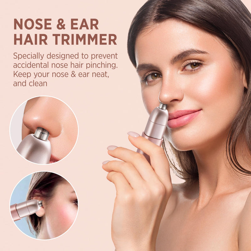 VG VOGCREST Facial - Nose Hair Remover Women: 2 in 1 Painless Electric Face Shaver and Nose Trimmer - Rechargeable Hair Removal Tool for Face Nose Ear Peach Fuzz Lips Chin