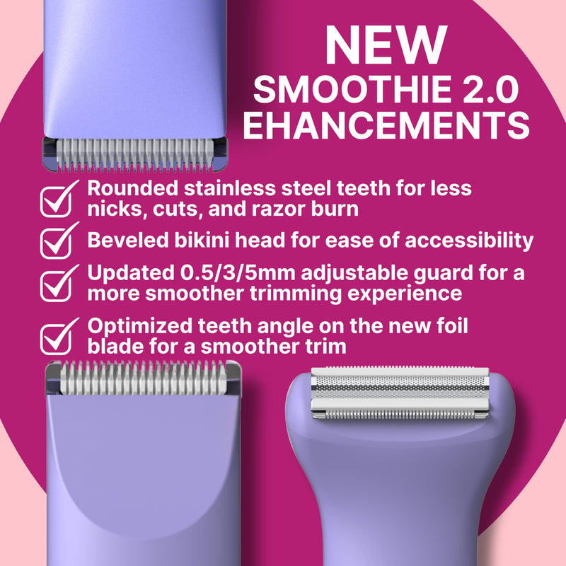 HAPPY CURVES Smoothie 2.0 Bikini Trimmer - Electric Razor for Women, Waterproof Hair Groomer with Adjustable Guards, Personal Shaver for Pubic Hair, Ladies Intimate Shaver and Body Trimmer (Berry) Berry
