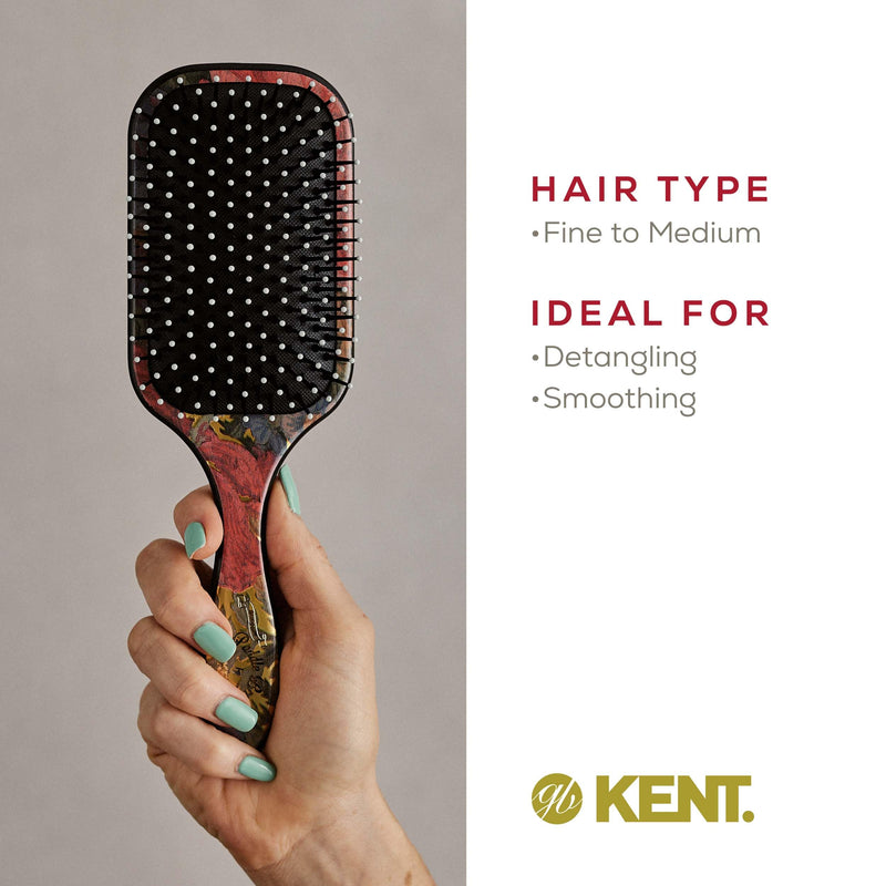 Kent LPB1 Large Paddle Cushioned Hair Brush - Grooming, Detangling, & Smoothing Floral Print - Best Everyday Brush For Medium to Long Hair