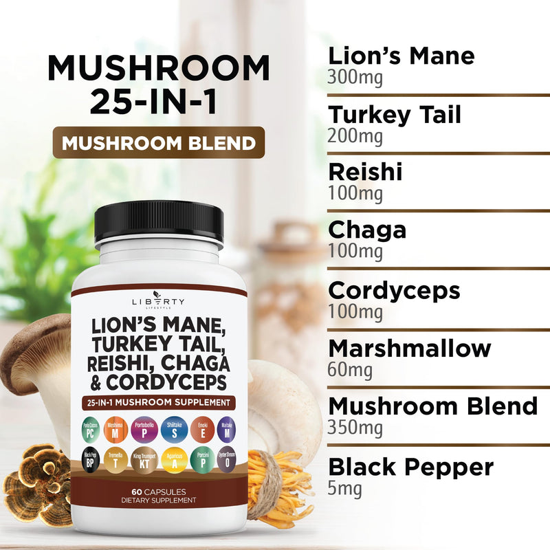 [Australia] - Lions Mane 3000mg 20in1 Mushroom Supplement with Turkey Tail 2000mg Reishi 1000mg Cordyceps Chaga 1000mg with Marshmallow Root -2 Pack 120 Capsules (Pack of 2) 