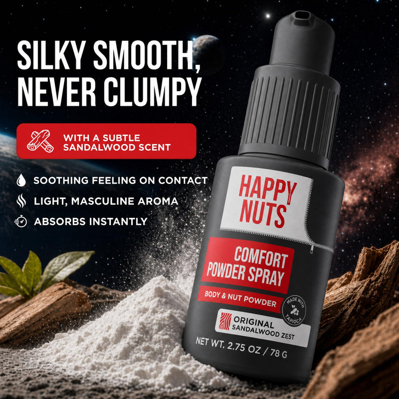 HAPPY NUTS Comfort Powder Spray: Anti Chafing & Mens Deodorant, Aluminum-Free, Sweat and Odor Control for Jock Itch, Groin and Men's Private Parts Original 2.75 Ounce (Pack of 1)