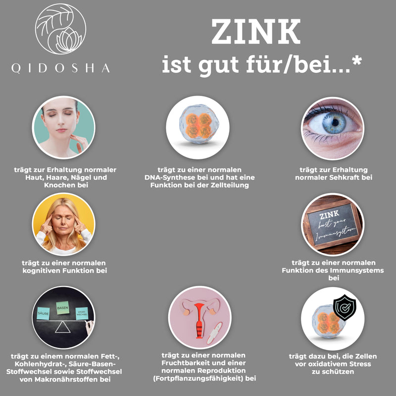 [Australia] - QIDOSHA® zinc complex, 365 capsules, 25 mg zinc from 10 different zinc forms plus vitamin C, vegan, German production, each batch laboratory tested 