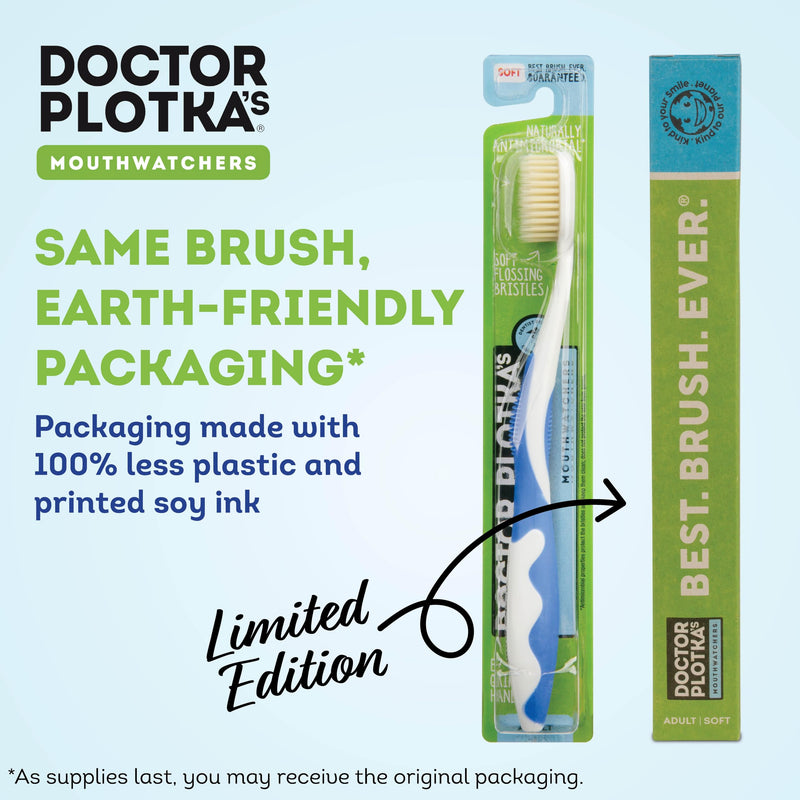 [Australia] - MOUTHWATCHERS Soft Flossing Manual Toothbrush for Adults, 2 Pack, Ultra Clean, Good for Sensitive Teeth and Gums, by Dr. Plotka's, Colors May Vary 