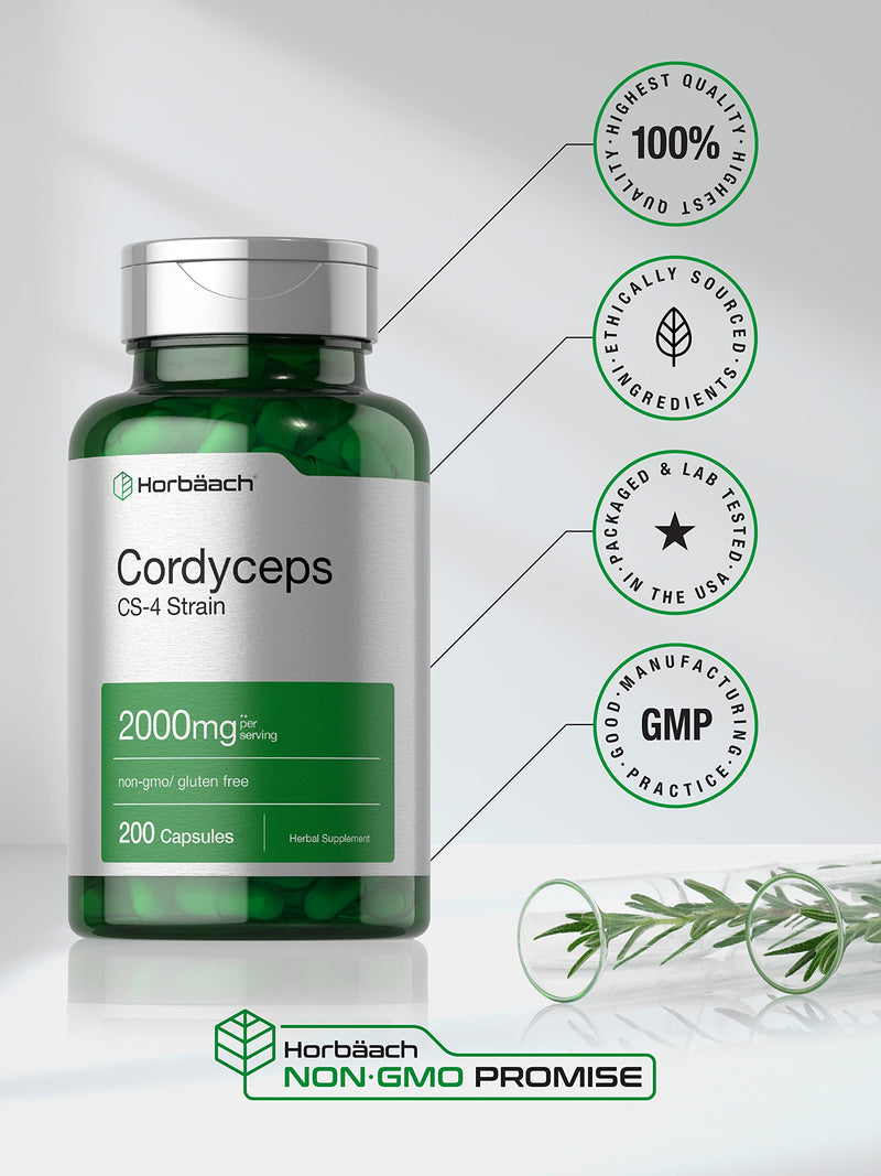 [Australia] - Horb√§ach Cordyceps Mushroom Capsules 2000mg | 200 Count | CS-4 Strain Cordyceps Sinesis | Non-GMO Herbal Supplement 