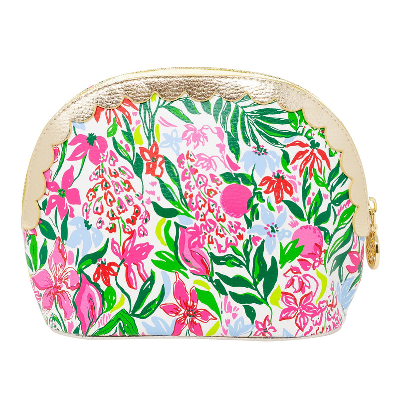 Lilly Pulitzer Vegan Leather Zipper Pouch Set of 2, Large and Small Travel Toiletry Bags with Scallop Edges for Supplies, Makeup or Toiletries (Glowing Garden/Feeling Poppy)