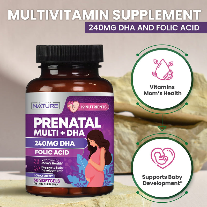 [Australia] - Prenatal Vitamins for Women - Multivitamin with DHA, Folic Acid, Vitamin C, B12, Iron & Omega-3 - Before, During & Post Pregnancy Supplement for Healthy Growth & Brain Development - 60 Softgels 60 Count (Pack of 1) 