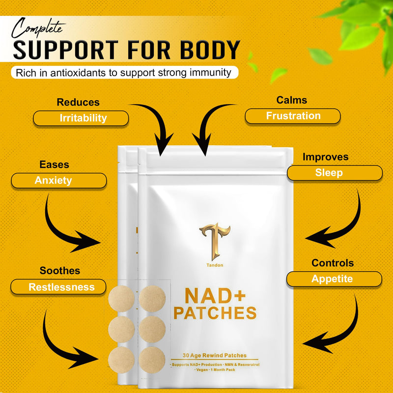 Tandon NAD+ Transdermal Wellness Patches – 30-Day Supply with NMN, Resveratrol, NR, Vitamin C, CoQ10 & Hyaluronic Acid for Clean Energy & Vitality Support – Vegan, Easy-to-Wear Skin Patches