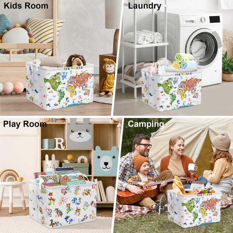 [Australia] - Clastyle Cute Alphabet Animals Shelf Basket Kid World Map Toys Box Bin Organizer Rectangle Clothes Books Storage Cube Gift Basket Empty 40*30*30 cm 