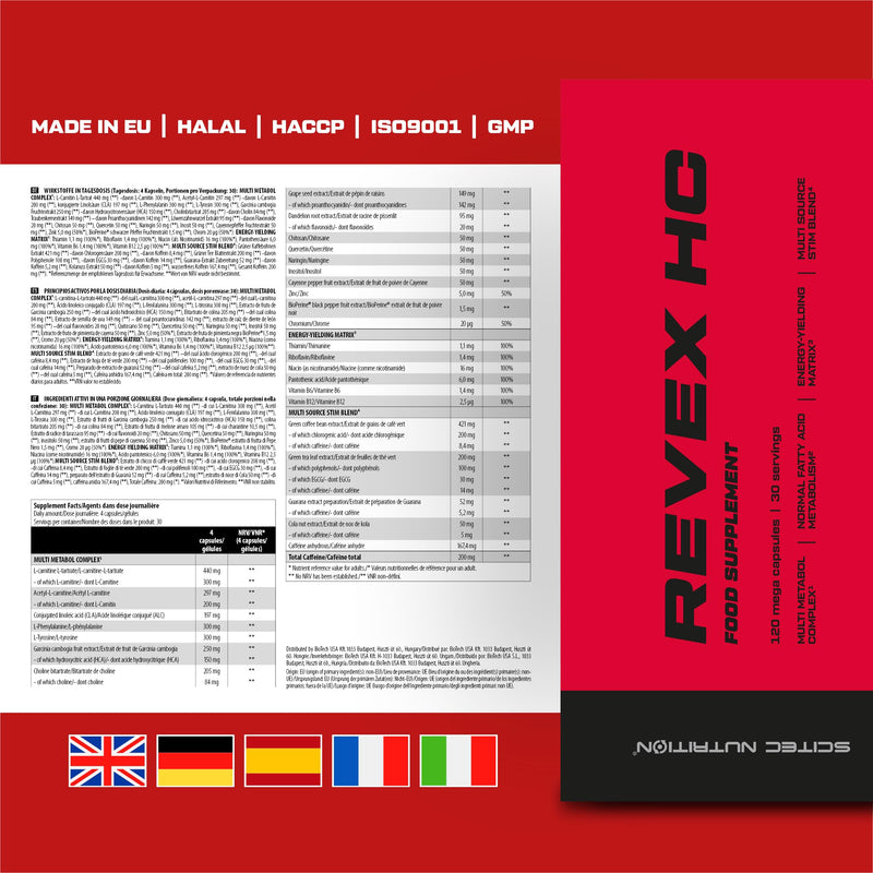 Scitec Nutrition Revex HC | L-carnitine | HCA | CLA | Amino acids | Plant extracts | Vitamins and Minerals | with Caffeine, 120 Mega Capsules