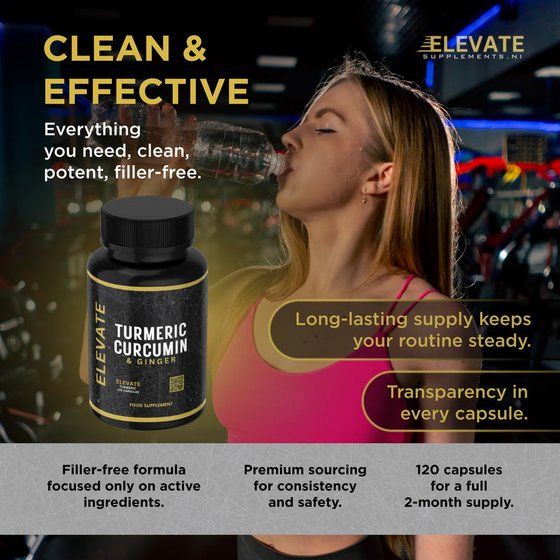 Turmeric Curcumin Capsules 1260mg with Black Pepper & Organic Ginger | 95% Curcuminoids | Enhanced Absorption Formula | Vegan, Non-GMO | 120 Capsules