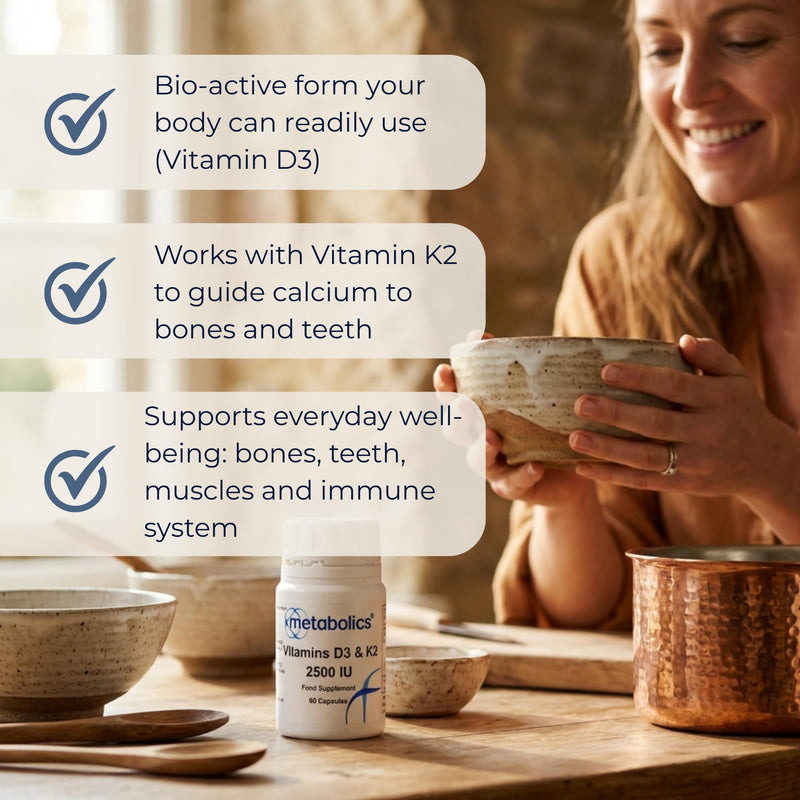 Vitamin D3 & K2 – 2500 IU | High Absorption Vegetarian Supplement | UK Made | Supports Bones, Teeth & Immune System | 60 Vegetable Capsules | No Caking Agents or Fillers