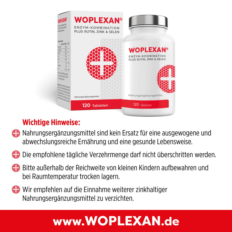 [Australia] - Woplexan enzyme combination - 6 high-dose enzymes (papain, bromelain, pancreatin, rutin, trypsin & chymotrypsin) - 120 tablets enteric-coated 120 pieces (pack of 1) 