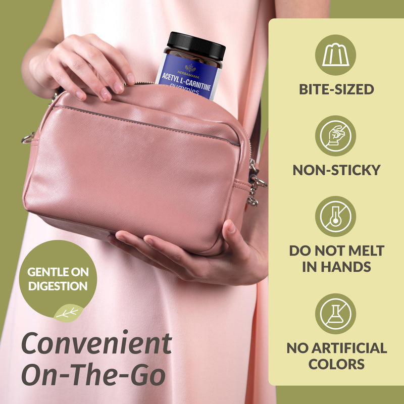 [Australia] - HERBAMAMA ALCAR Acetyl L-Carnitine 1500mg Gummies - L Carnitine Supplement for Energy, Focus & Brain Support - Vegan, Non-GMO - 90 Pectin-Based Blueberry-Flavored Chews 