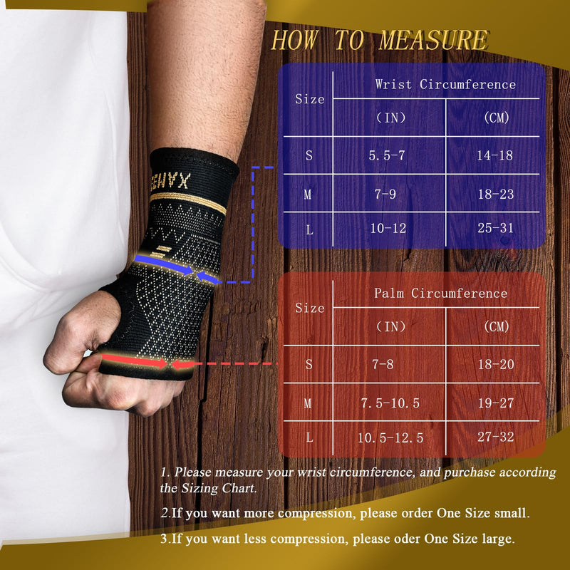 [Australia] - INDEEMAX Copper Wrist Compression Sleeve 1 Pair, Comfortable Hand Brace Support for Arthritis, Tendonitis, Sprains, Workout, Carpal Tunnel - Left & Right - Women and Men M Black 