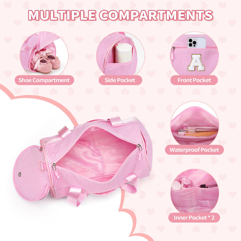 YOOLIFE Teen Girls Kids Birthday Gifts Initial Dance Bag Duffle Bag, Pink V | 6 7 8 9 10 11 12 Year Old Girl Birthday Gift, Gift for Daughter Sister, Gymnastics Overnight Weekender Cheer Bag for Girl Kid