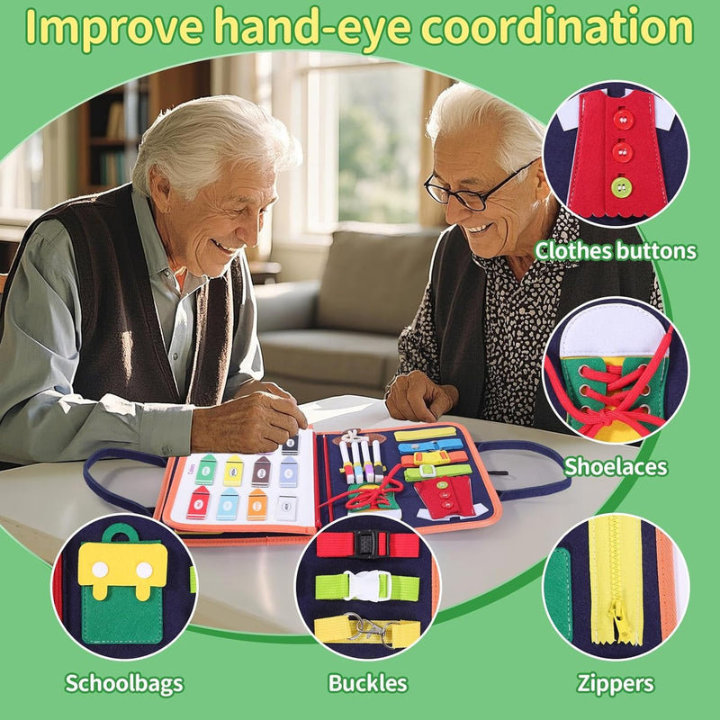 Fidget Blanket for Dementia, Alzheimers Dementia Products for Elderly, Memory Games Busy Boxes for Dementia Patients, Dementia Activities for Seniors, Dementia Aids(Five-Page with Crushed Flower)