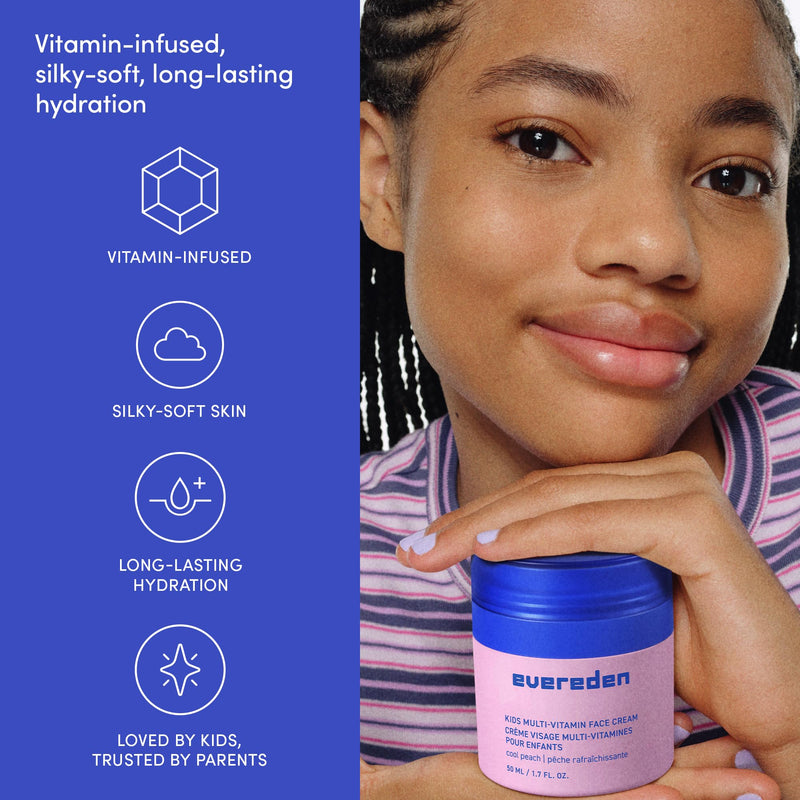 Evereden Kids Face Cream, Dermatologist-Tested, Vitamin B3, Melon, 1.7 oz | Vitamin-Enriched, Face Moisturizer, Safe for Young & Sensitive Skin, Omegas 3, 6, 9, Melon Scent, Kids Ages 3+, 1.7 fl oz Kids Face Cream – Melon