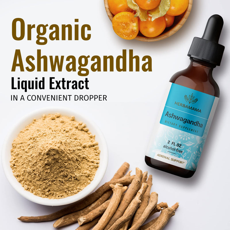 [Australia] - HERBAMAMA Ashwagandha Liquid Drops - Organic Ashwagandha Root Tincture - Ashwagandha Extract Supplements for Men & Women - Vegan Liquid Complex 2 fl oz. 