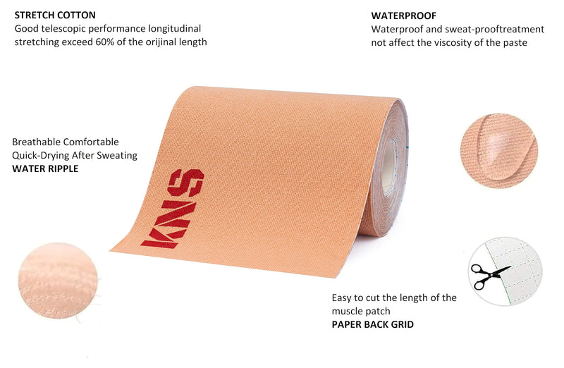 KNS Extra Wide Kinesiology Tape | Waterproof & Latex-Free | 4" Continuous Roll Athletic Tape for Muscle & Joint Support | Elastic Therapeutic Tape for Injury Recovery & Pain Relief | 4 inch x 16 feet 5.29 Ounce Beige