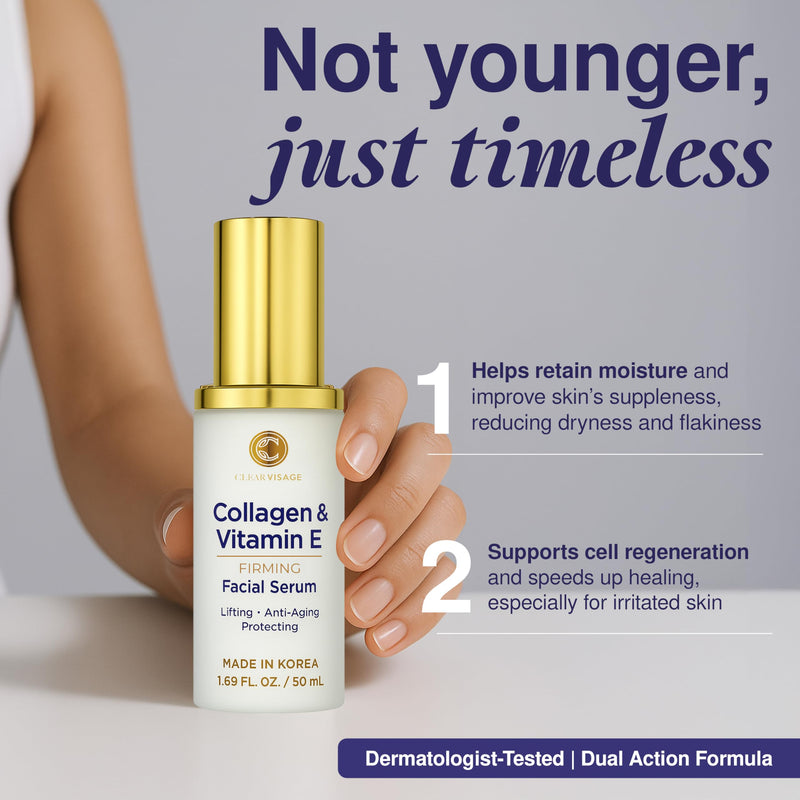 Collagen & Vitamin E Face Serum - Dermatologist Tested, Anti Aging Korean Skin Care - Hydrates, Firms & Smooths Fine Lines - Vegan, Clean Beauty, Cruelty-Free - 1.69 Fl Oz Collagen & Vitamin E