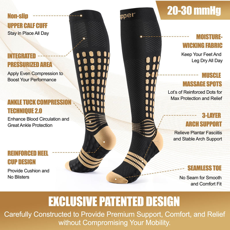 [Australia] - NEENCA Copper Compression Socks, Medical Knee-High Graduated Stockings, Ankle Support for Injury Recovery & Pain Relief, Women & Men Circulation, Swelling, Travel, Pregnancy, Flying‚Äî1 Pair, 20-30 mmHg Medium High Copper 