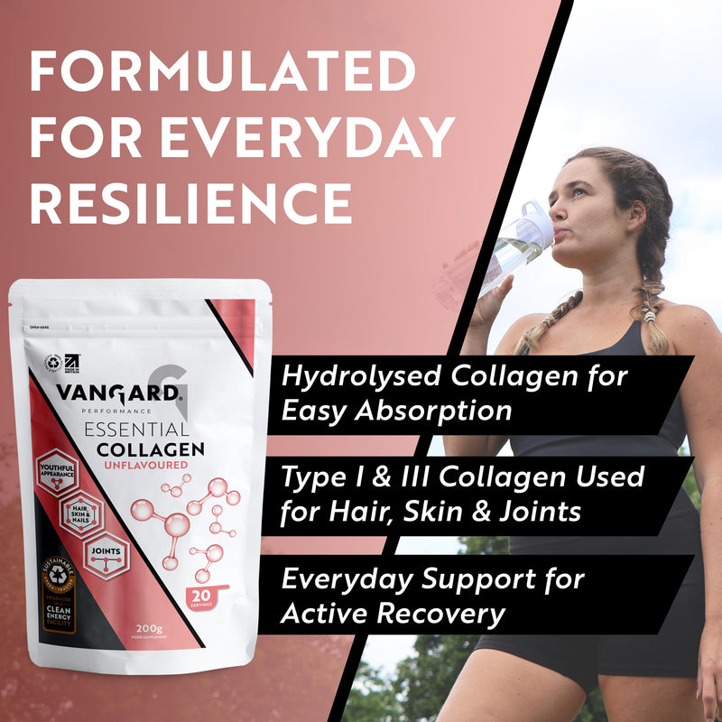 Vangard Essential Collagen Powder Unflavoured (200g - 20 Servings), Suitable for Halal Bovine Collagen to Support Skin, Hair Growth, Nails and Joints
