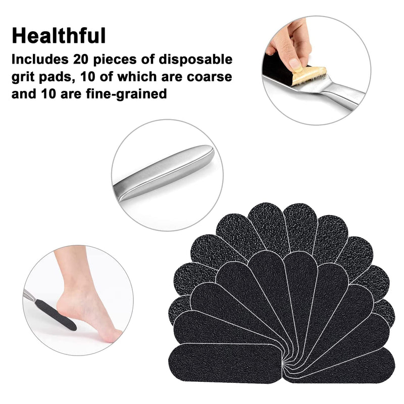 [Australia] - VENGABY callus remover and 20 replacement sandpaper, callus removal foot, callus plane, callus and callus file, callus rasp, foot care set, stainless steel handle, double-sided design 