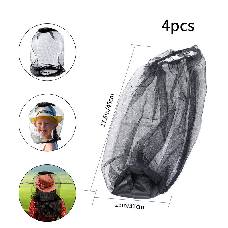 [Australia] - Pack of 4 mosquito net head, mosquito net for hat, mosquito head net, mosquito head net, head protection net for outdoor hiking, hiking, camping, beekeeping, fishing, mosquito fly, insect protection 