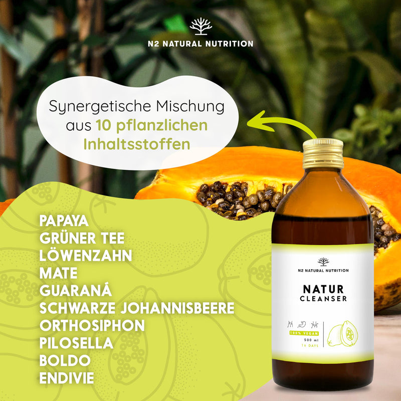 [Australia] - NATURE CLEANSER Liquid 500ml 12 highly efficient natural plants | Natural & Body Detox & Green Tea Guarana Papaya Dandelion Orthosiphon Vegan N2 Natural Nutrition 500 ml (Pack of 1) 