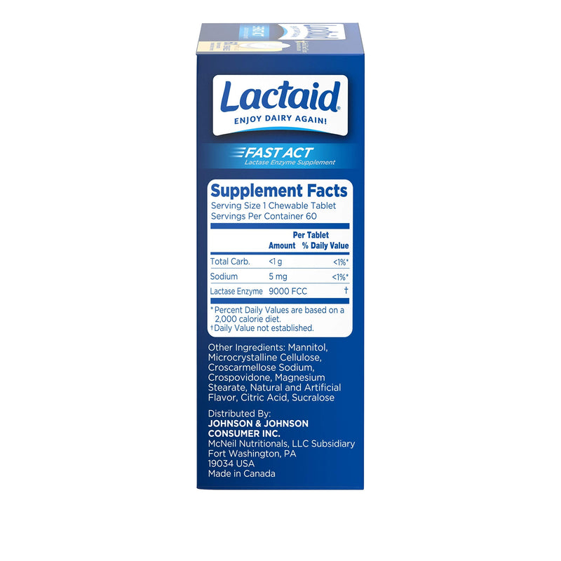 Lactaid Fast Act Lactose Intolerance Chewables with Lactase Enzymes, Vanilla, 60 Count (Pack of 1)