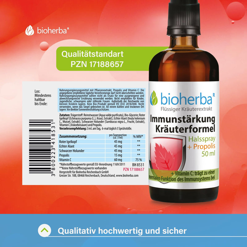 [Australia] - BIOHERBA throat spray and throat spray - immune strengthening herbal formula with propolis, 50 ml - relieves sore throat - natural throat care with plant extracts, vitamin C & propolis, PZN: 17188657 1 piece 